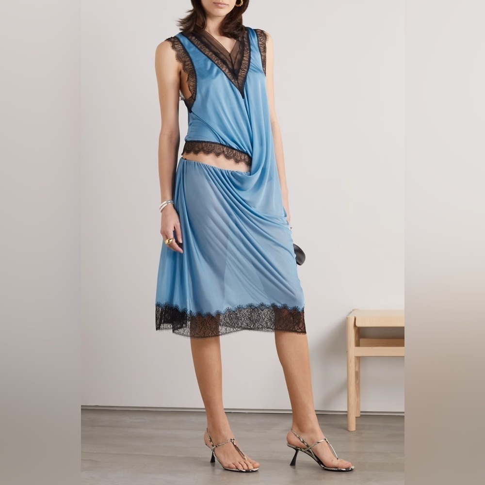 NWT Christopher Esber Tucked Negligee Slip Dress Cutout Tucked Chiffon Blue 10